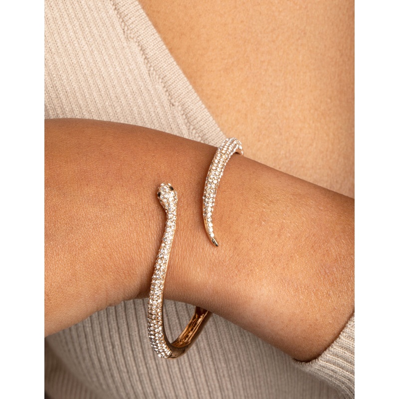 Gold Diamante Snake Hinge Bracelet
