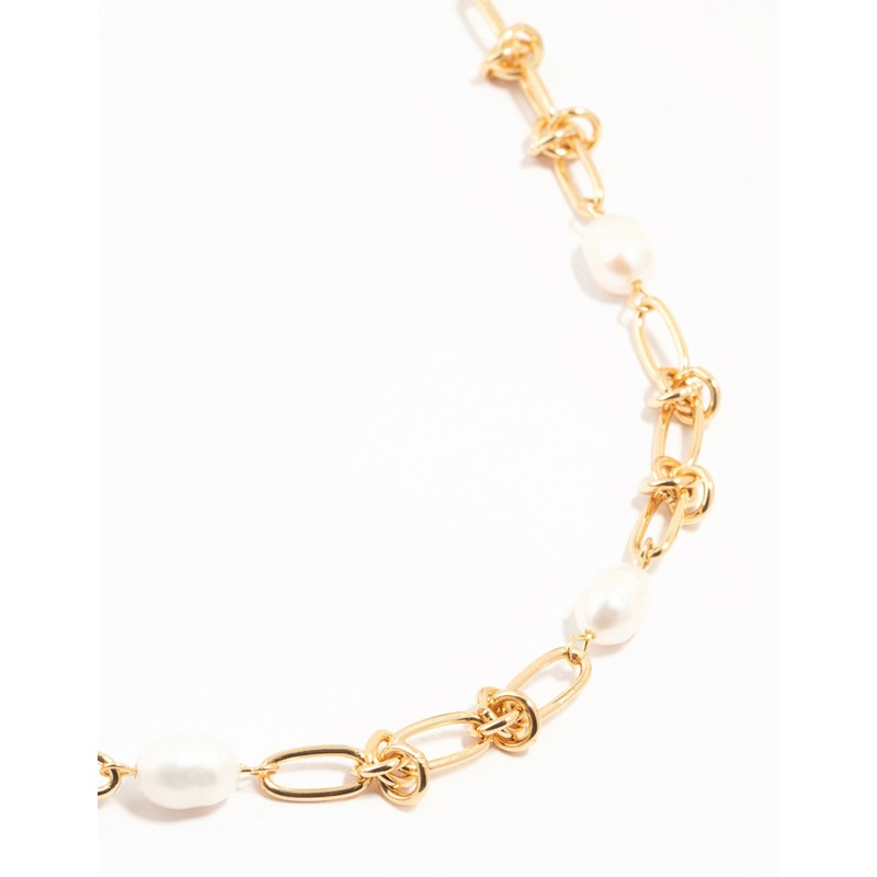 Gold Plated Freshwater Pearl & Knotted Necklace