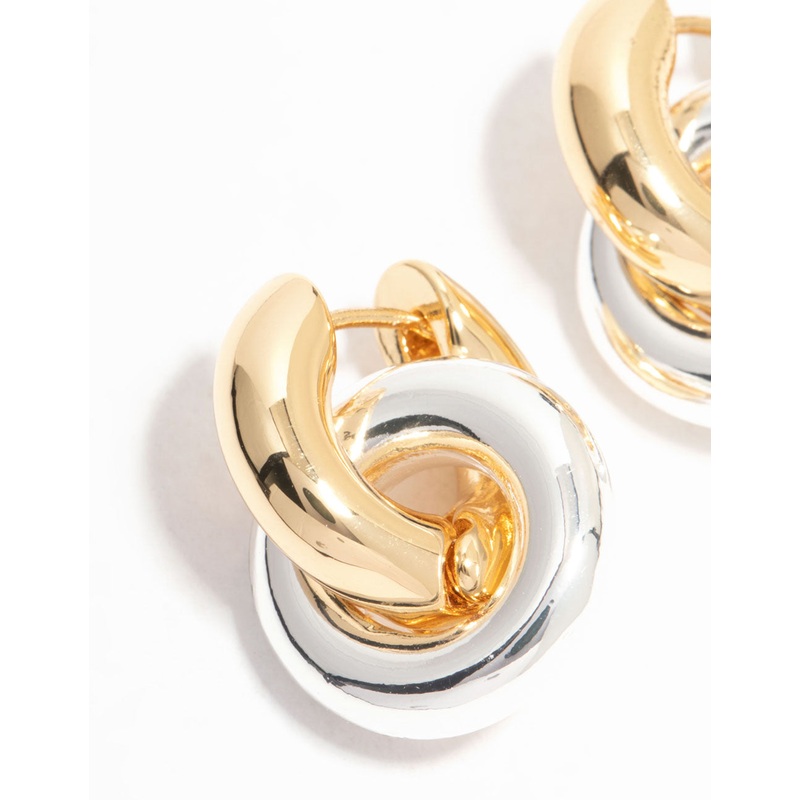 Gold & Silver Plated Double Rondell Huggie Drop Earrings