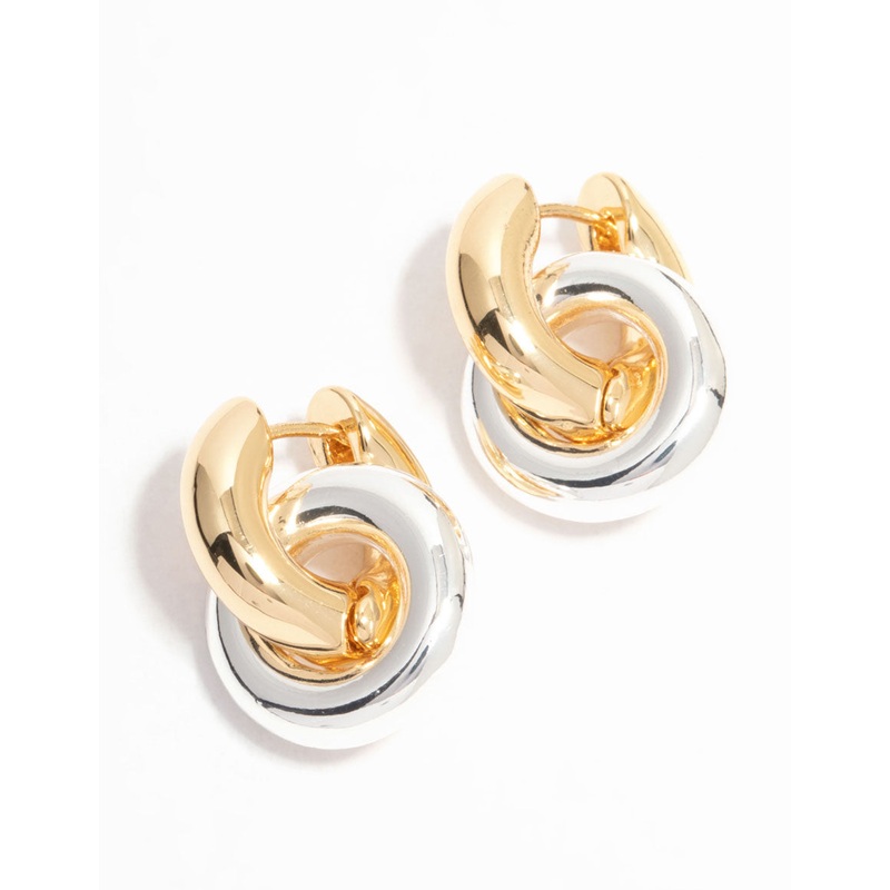Gold & Silver Plated Double Rondell Huggie Drop Earrings