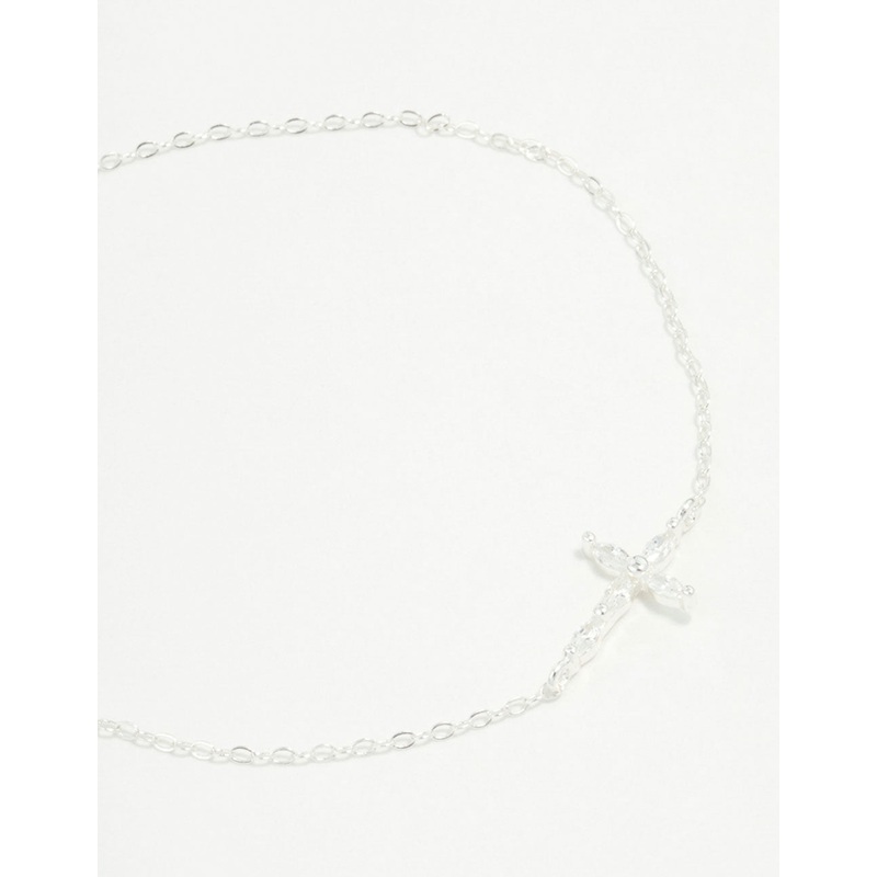 Sterling Silver Cubic Zirconia Horizontal Cross Bracelet