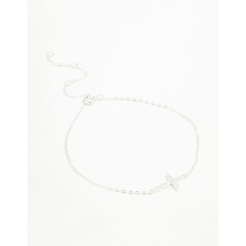 Sterling Silver Cubic Zirconia Horizontal Cross Bracelet