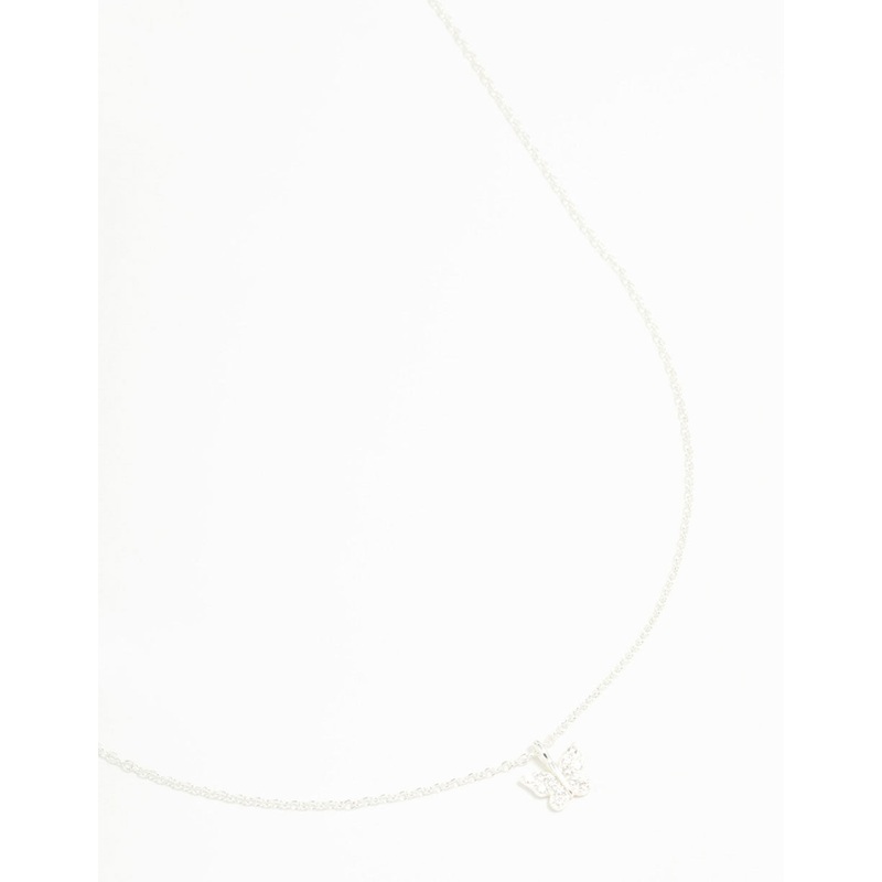 Sterling Silver Cubic Zirconia Mini Butterfly Necklace