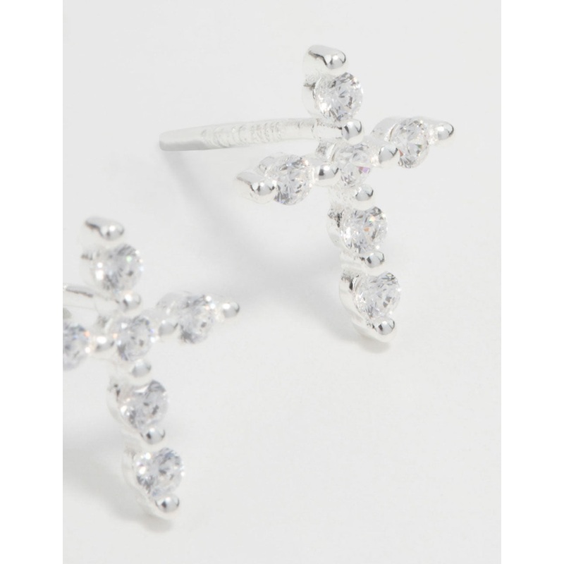 Sterling Silver Marquise Cubic Zirconia Cross Stud Earrings