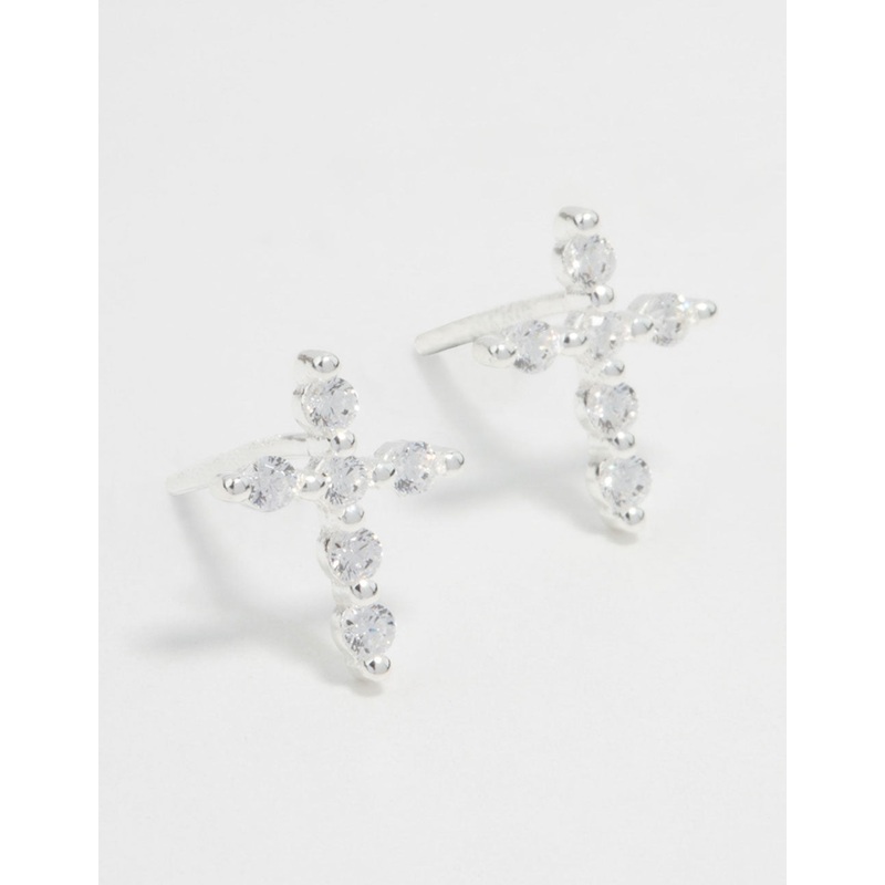 Sterling Silver Marquise Cubic Zirconia Cross Stud Earrings