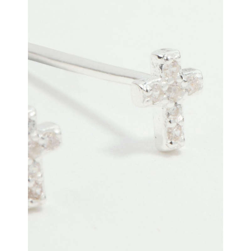 Sterling Silver Mini Cubic Zirconia Cross Stud Earrings