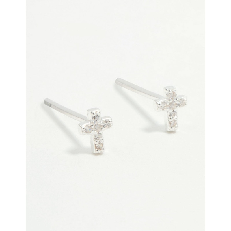 Sterling Silver Mini Cubic Zirconia Cross Stud Earrings