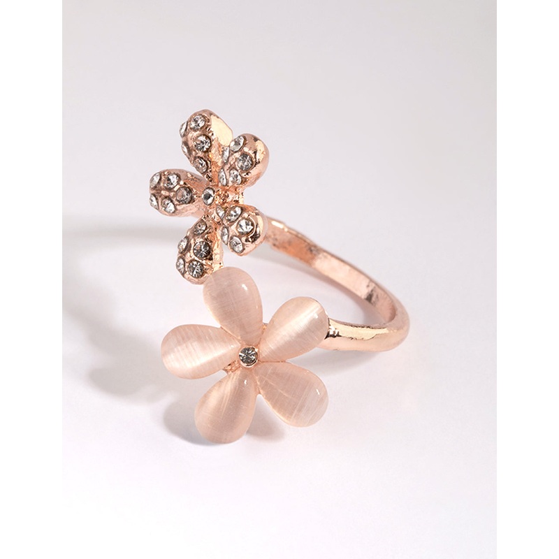 Rose Gold Diamante Flower Ring