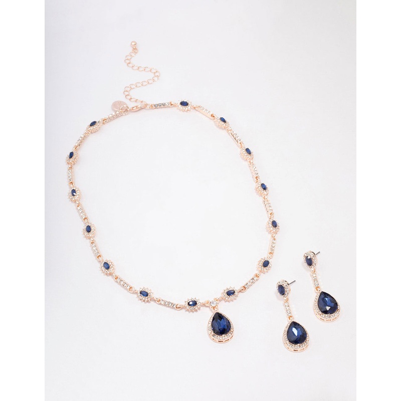 Rose Gold Navy Pear Drop Jewellery Set
