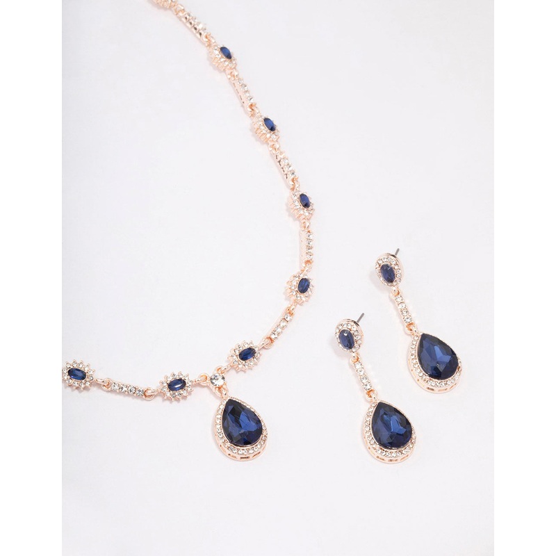 Rose Gold Navy Pear Drop Jewellery Set