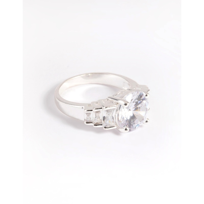 Silver Plated Cubic Zirconia Solitaire Ring