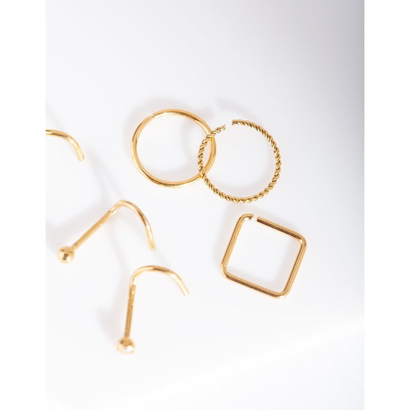 Gold Multi Twist Nose Ring 6-Pack