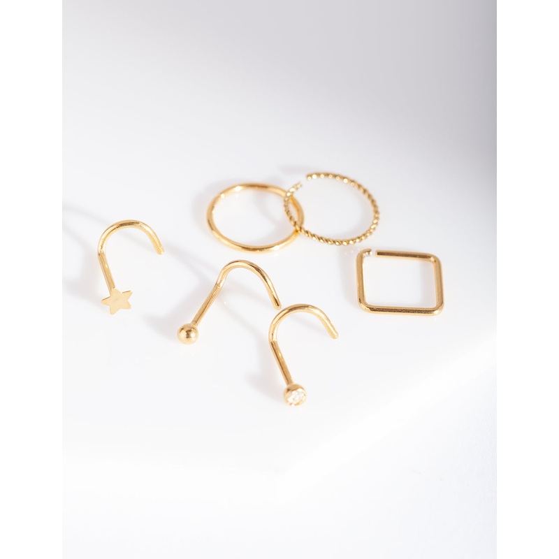 Gold Multi Twist Nose Ring 6-Pack