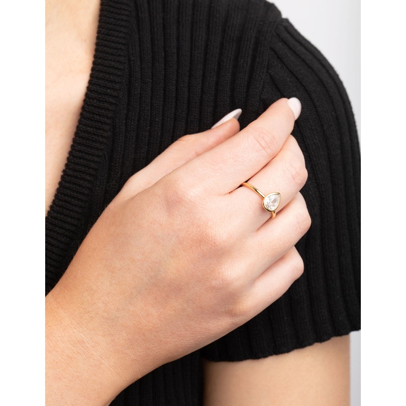 Gold Plated Cubic Zirconia Pear Cut Ring