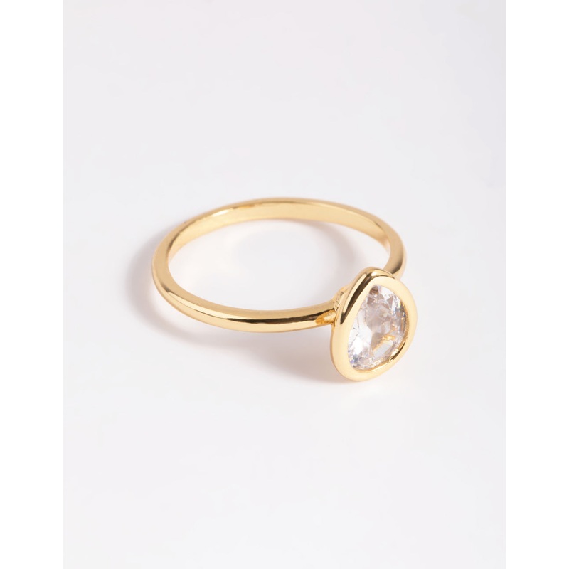 Gold Plated Cubic Zirconia Pear Cut Ring