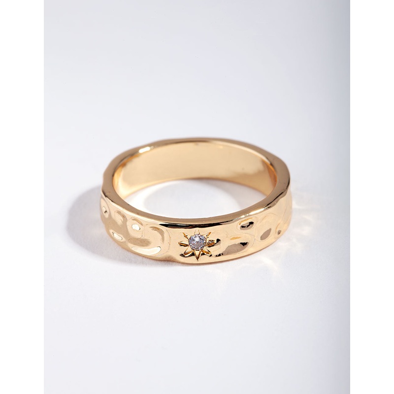 Gold Plated Molten Star Cubic Zirconia Ring