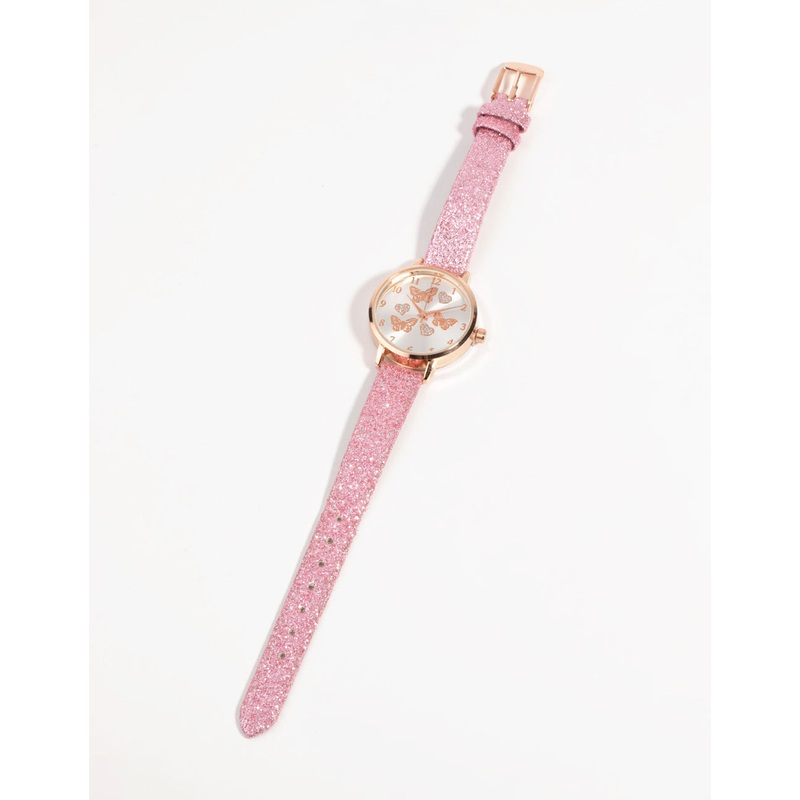 Kids Rose Gold Butterfly Glitter Watch