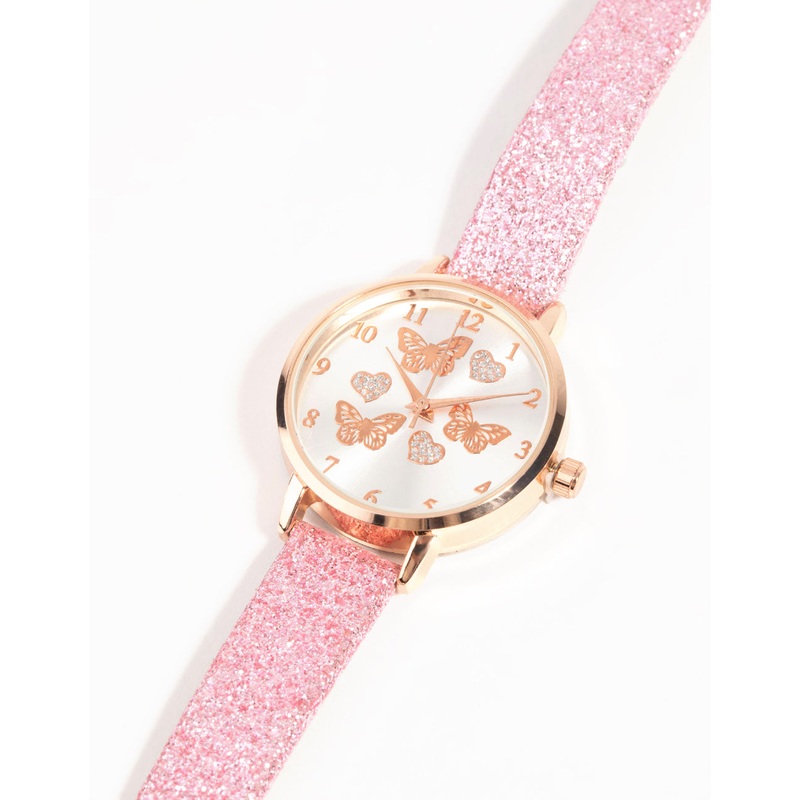 Kids Rose Gold Butterfly Glitter Watch
