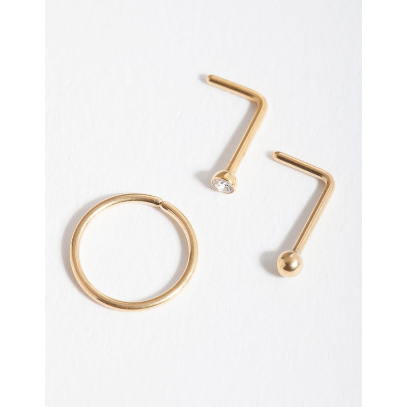 Surgical Steel Gold Stud Hoop Nose Pack