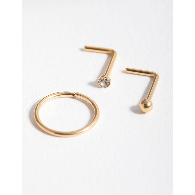 Surgical Steel Gold Stud Hoop Nose Pack