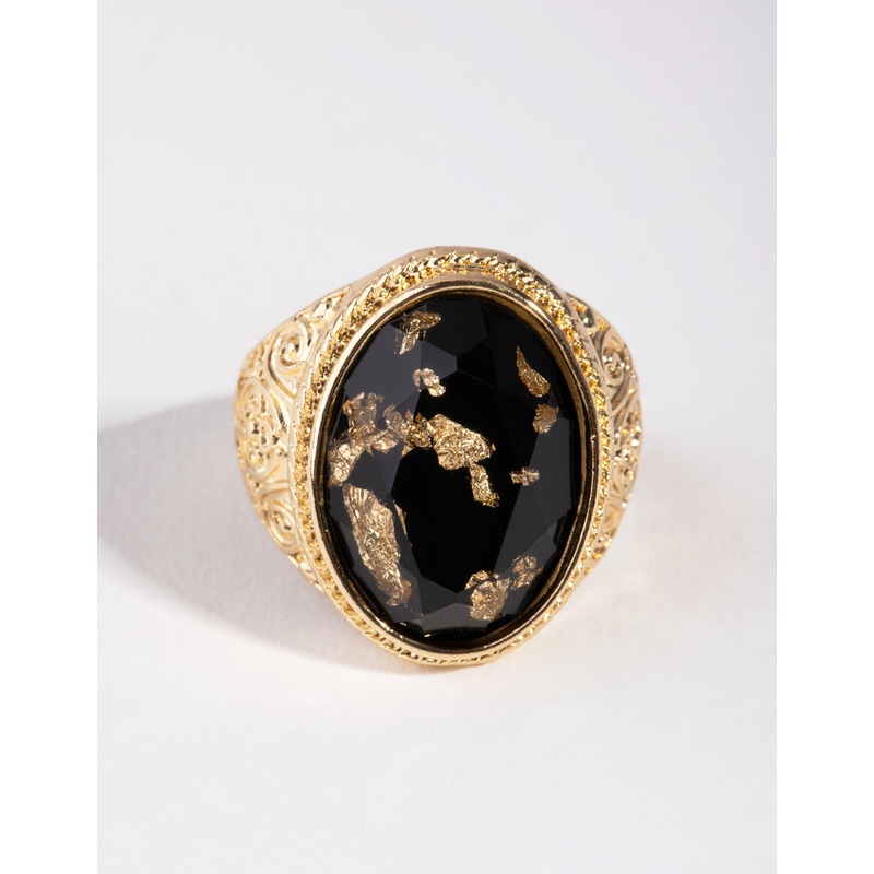Gold Cabochon Gold Leaf Ring|SM|ML