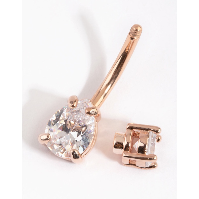 Rose Gold Plated Pear Diamante Medium Belly Bar