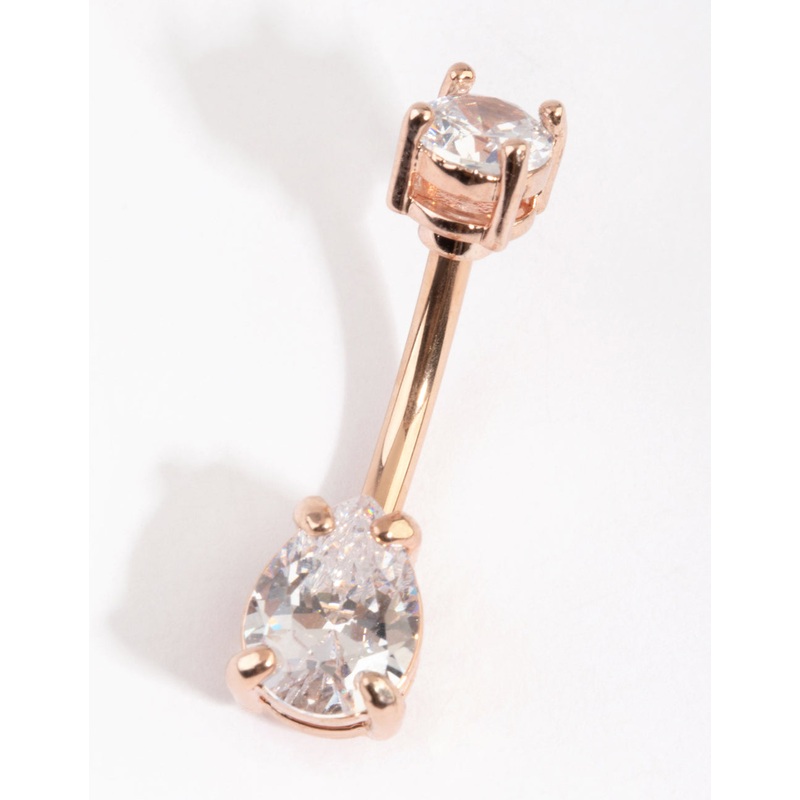 Rose Gold Plated Pear Diamante Medium Belly Bar