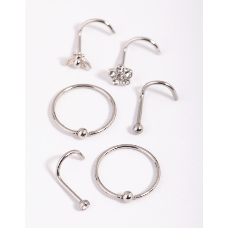 Surgical Steel Flower Nose Stud & Ring 6-Pack