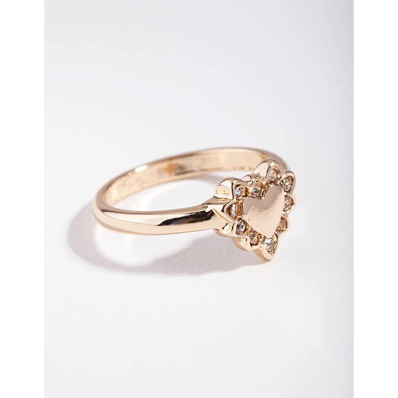Gold Plated Heart Diamante Ring