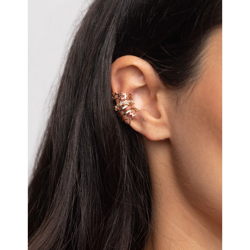 Gold Star & Heart Ear Cuff Earring 8-Pack