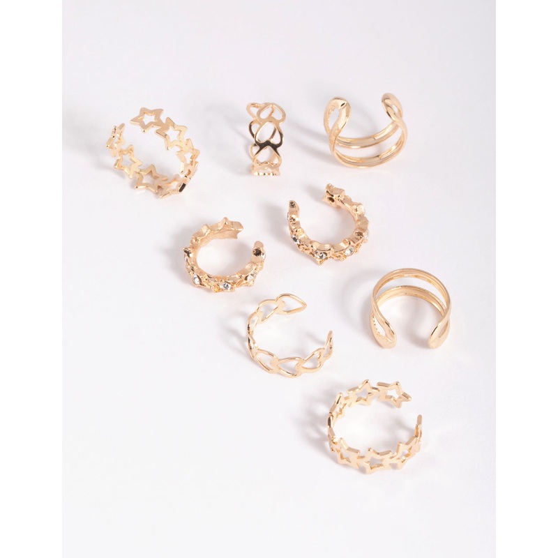 Gold Star & Heart Ear Cuff Earring 8-Pack