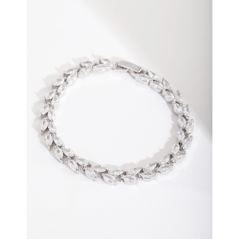 Silver Diamond Simulant Petal Row Tennis Bracelet