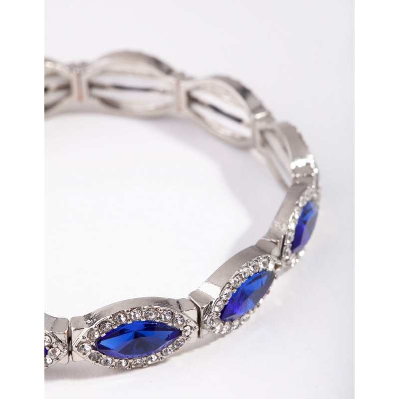 Silver Marquise Blue Diamante Stretch Bracelet