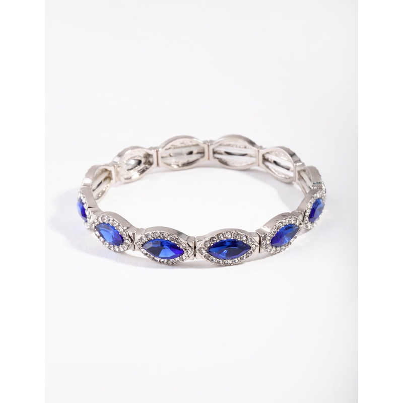 Silver Marquise Blue Diamante Stretch Bracelet