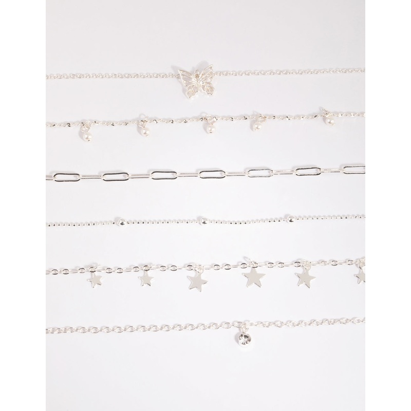 Silver Star & Pearl Choker 6-Pack