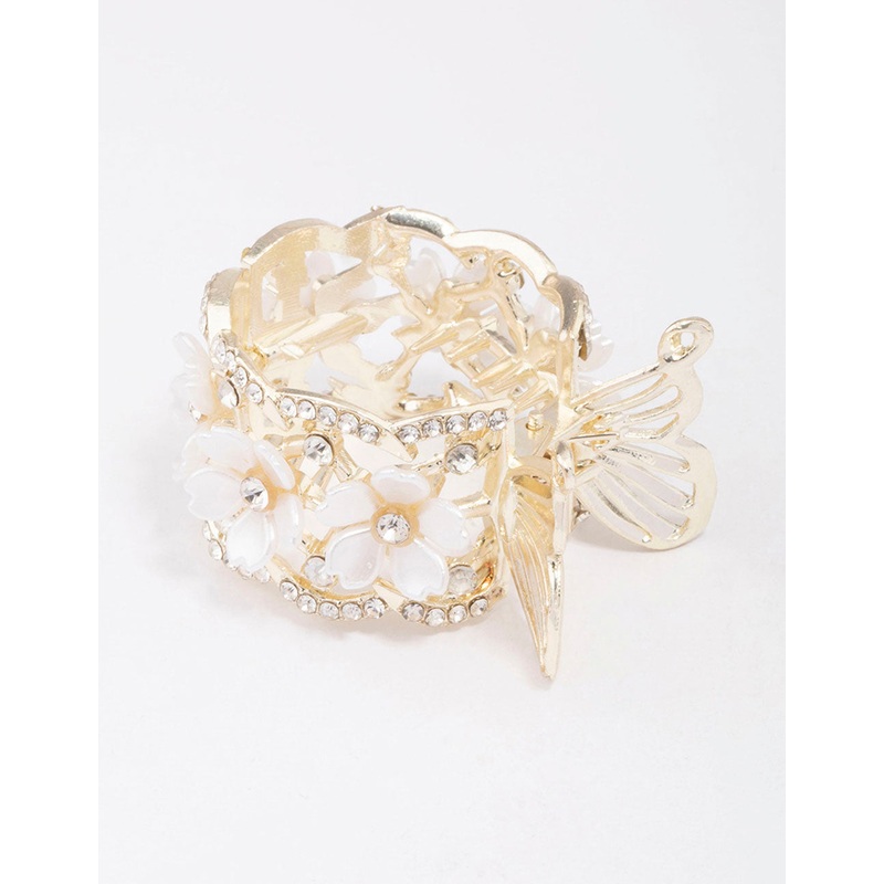 Gold Flower Butterfly Pony Tail Clip