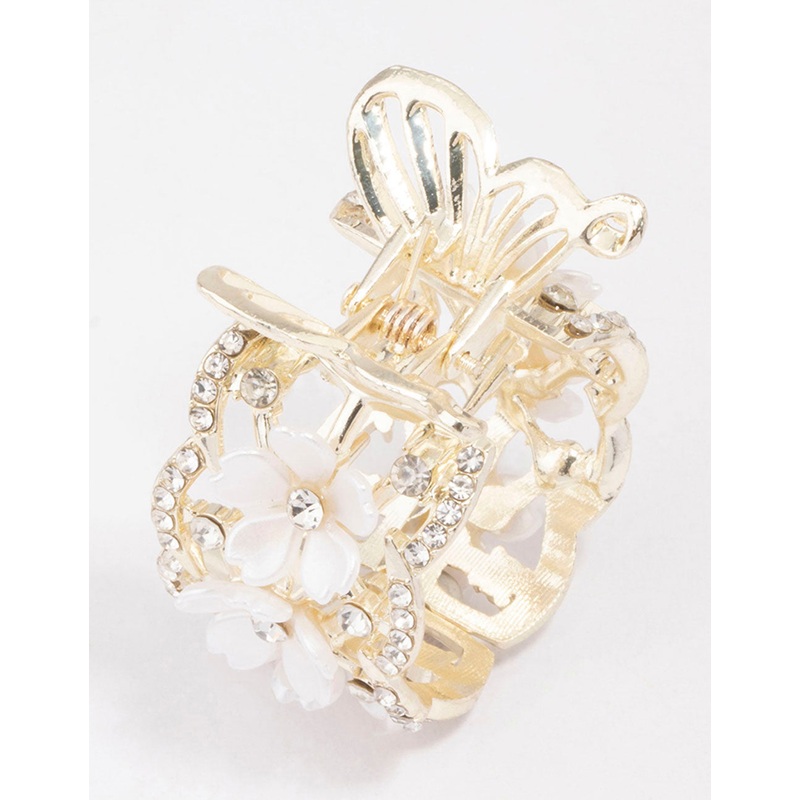 Gold Flower Butterfly Pony Tail Clip