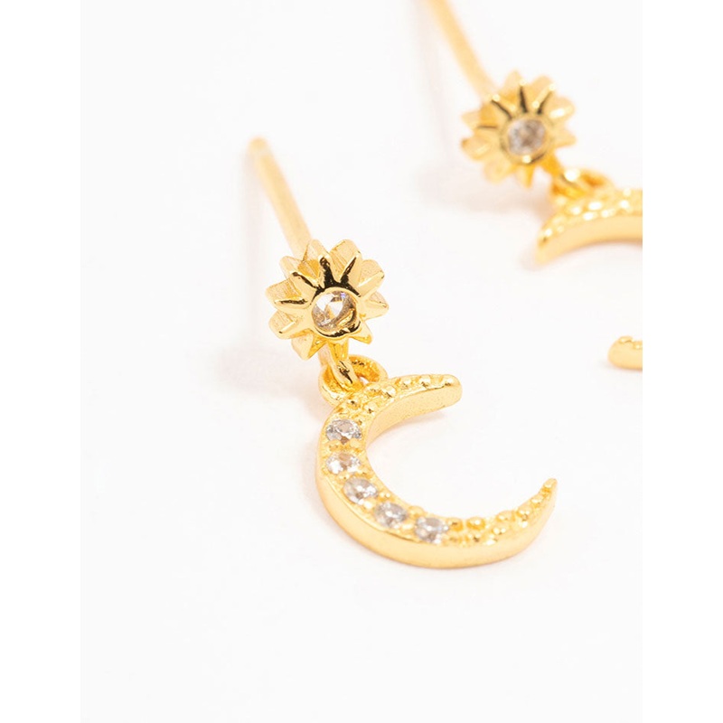 Gold Plated Sterling Silver Celestial Cubic Zirconia Drop Earrings