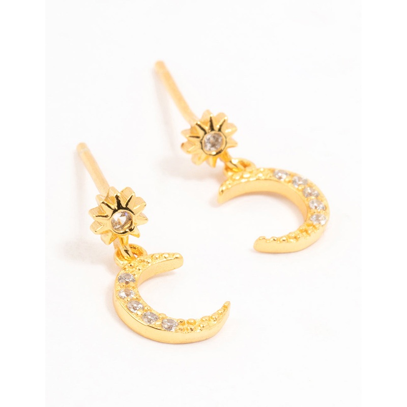 Gold Plated Sterling Silver Celestial Cubic Zirconia Drop Earrings