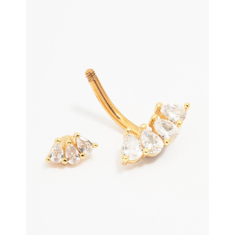 Gold Plated Surgical Steel Double Pear Fan Belly Piercing