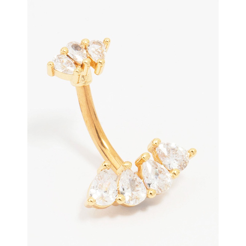 Gold Plated Surgical Steel Double Pear Fan Belly Piercing