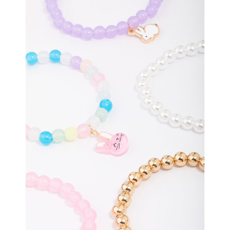 Kids Easter Bunny Flower Stretch Beaded Bracelets 5-Pack