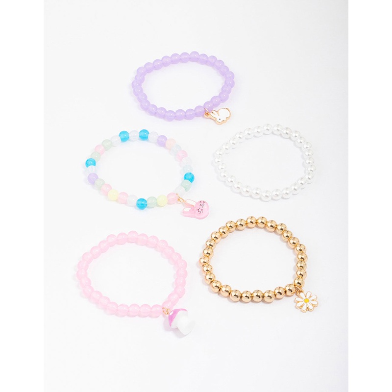 Kids Easter Bunny Flower Stretch Beaded Bracelets 5-Pack