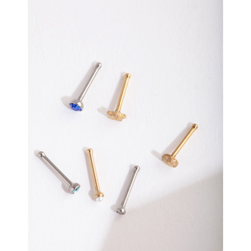Mix Metal Sapphire Star Nose Stud 6-Pack