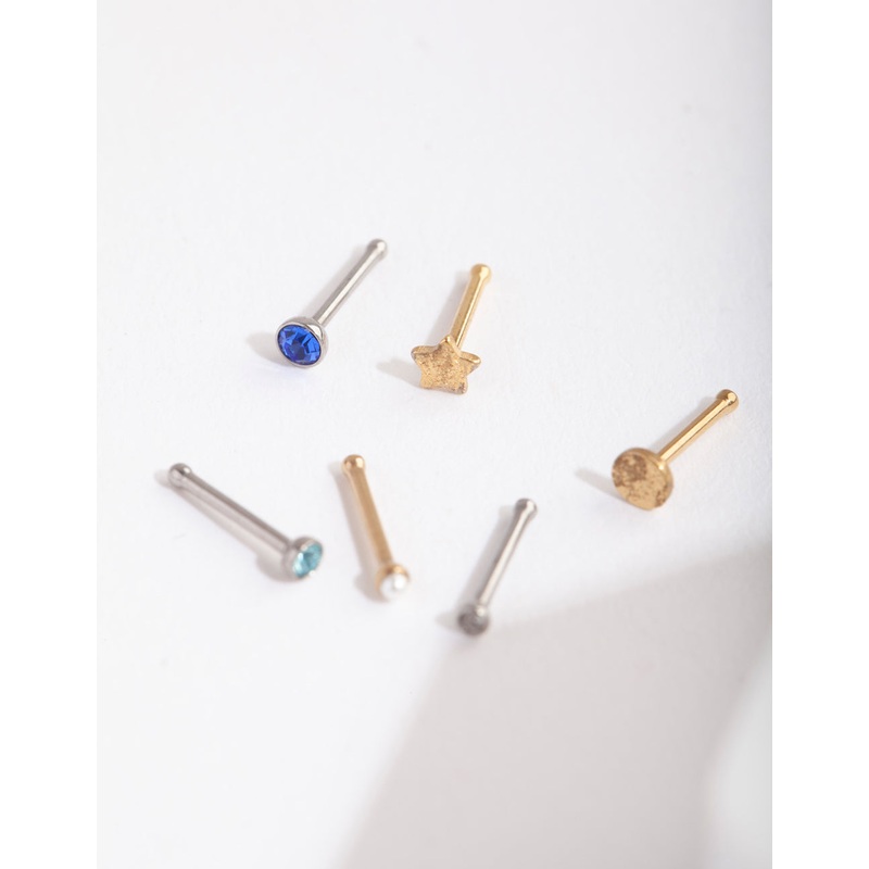 Mix Metal Sapphire Star Nose Stud 6-Pack