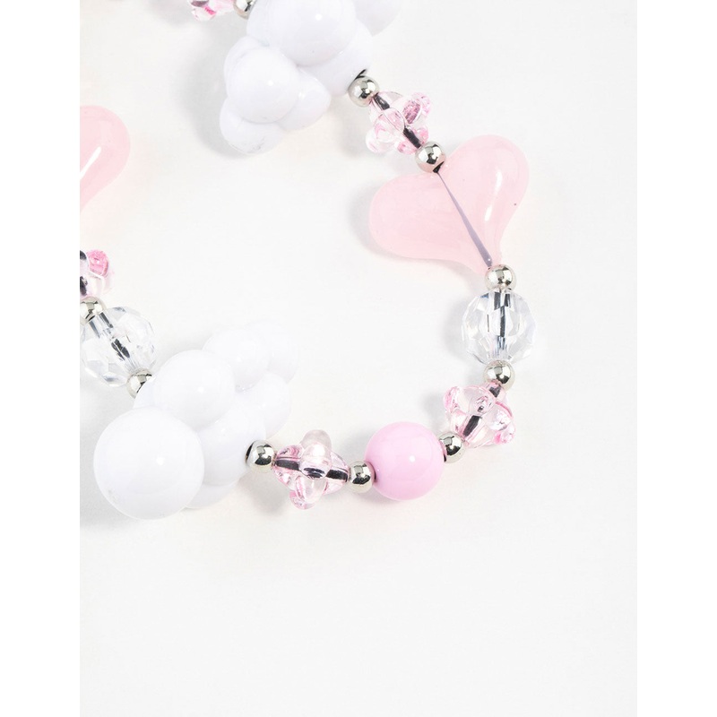 Pink & White Cloud Heart Keychain