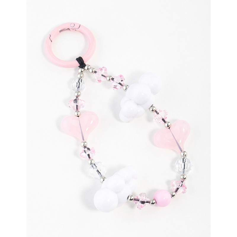 Pink & White Cloud Heart Keychain