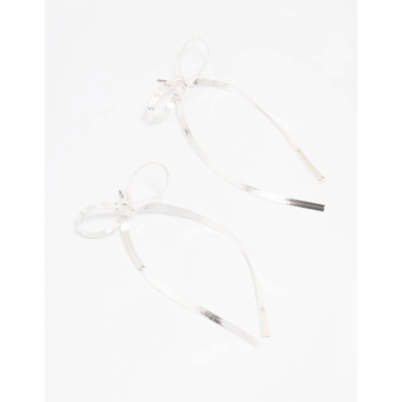 Silver Snake Chain Bow Drop Earrings