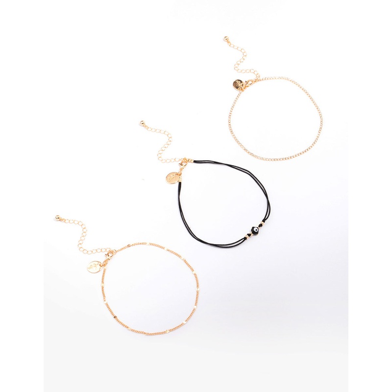 Gold Evil Eye Chain Anklet 3-Pack