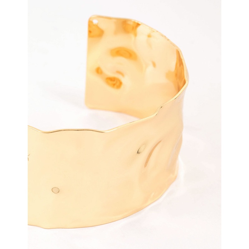 Gold Plated Hammered Wide Wrist Cuff